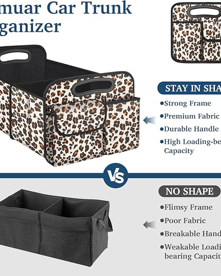 Femuar Car Trunk Organizer, Trunk Storage Organizer with Large Capacity Waterproof Collapsible Trunk Organizer for Car Suv/Jeep/Sedan (Leopard Print, Standard)