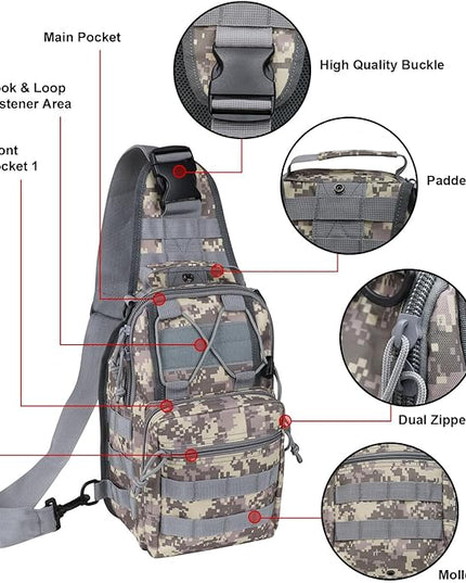 Qcute Tactical Backpack, Waterproof Military Cross-body Molle Sling Shoulder Backpack Chest Bag for Outdoor Every Day Carry