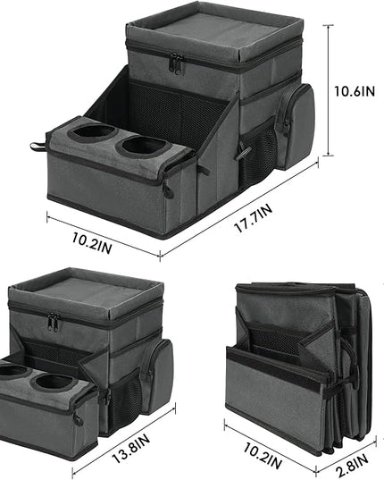 Car Seat Organizer, Backseat Car Organizer with Cup Holder Tray and Storages for Kids and Adults, Portable Travel Cooler for Car for Front or Back Seat Passenger Organizer Ccompartment (Grey)