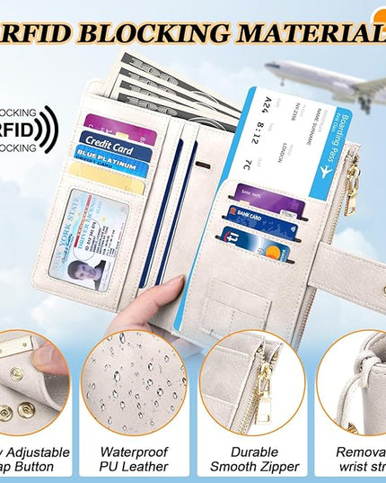 HUANLANG Passport Holder with Airtag for Women/Men, Airtag Passport Wallet for Travel Leather Passport Holder RFID Blocking,Travel Passport Walelt with Credit Card Holder