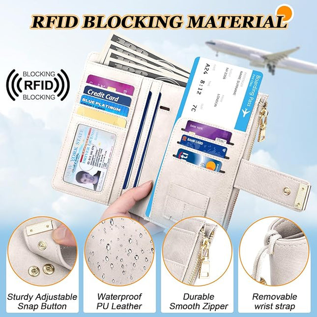 HUANLANG Passport Holder with Airtag for Women/Men, Airtag Passport Wallet for Travel Leather Passport Holder RFID Blocking,Travel Passport Walelt with Credit Card Holder