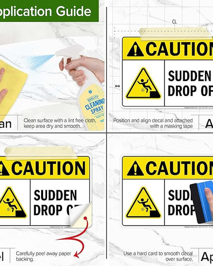 Caution Sudden Drop Off Sign, 10x7 Inches, 4 Mil Vinyl Decal Stickers Weather Resistant, Made in USA by My Sign Center