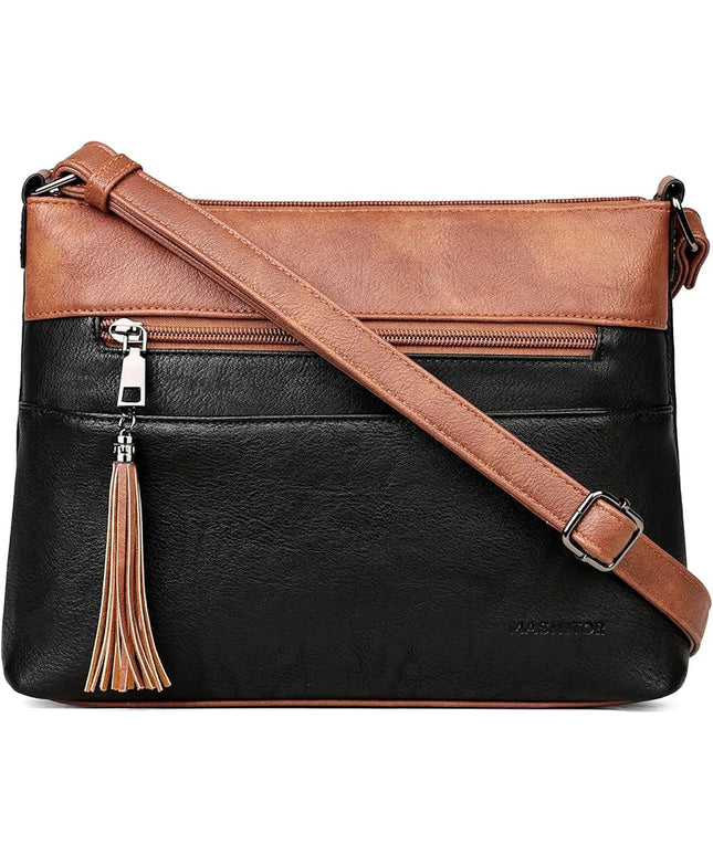 MASINTOR Crossbody Bags for Women, Lightweight Medium Crossbody Purse, Soft Leather Women's Shoulder Handbags with Tassel
