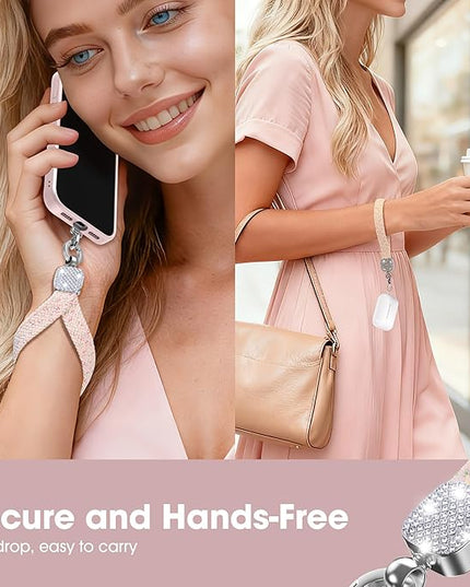Elastic Phone Lanyard with Phone Tabs, Stretchy Braided Cellphone Wrist Strap and Keys Keychain