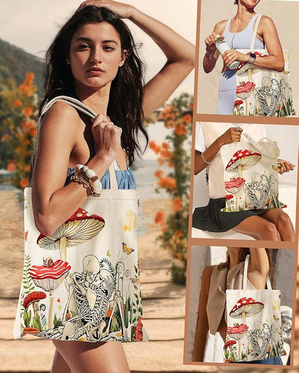 Aesthetic Canvas Tote Bag - Reusable Shoulder Tote Bag for Women Lady Casual Vacation, Shopping, Work, Gym