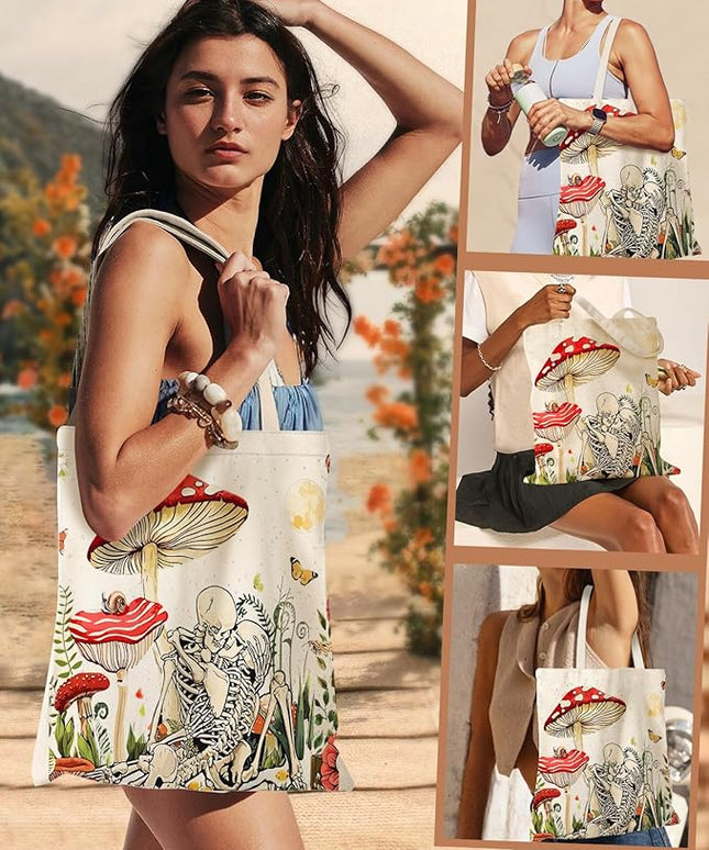 Aesthetic Canvas Tote Bag - Reusable Shoulder Tote Bag for Women Lady Casual Vacation, Shopping, Work, Gym