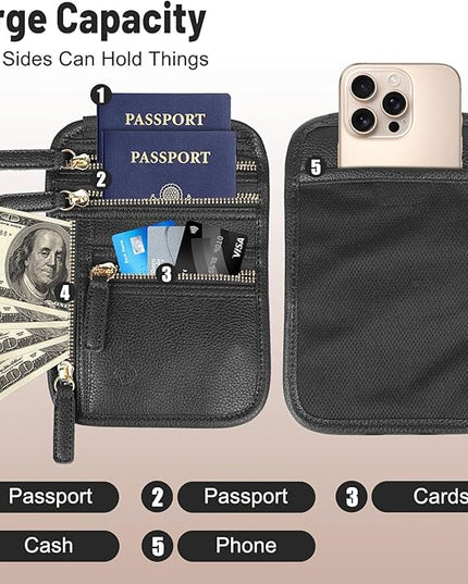 Sizobi Neck Wallet for Traveling Women Men, RFID Blocking Leather Passport Holder Pouch, Family Document Organizer Passport Wallets,International Travel Must Haves Travel Accessories