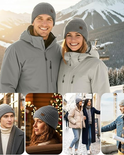 Merino Wool Beanie Hat for Men Women - Thermal Knitted Winter Hat for Large Heads Hiking Running Cap Wrap for Cold Weather