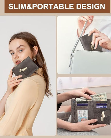 yiijay Small Wallet Women RFID Blocking Leather Bifold Wallet Credit Card Holder for Women Ladies Compact Wallet Mini Purse With Zipper Pocket