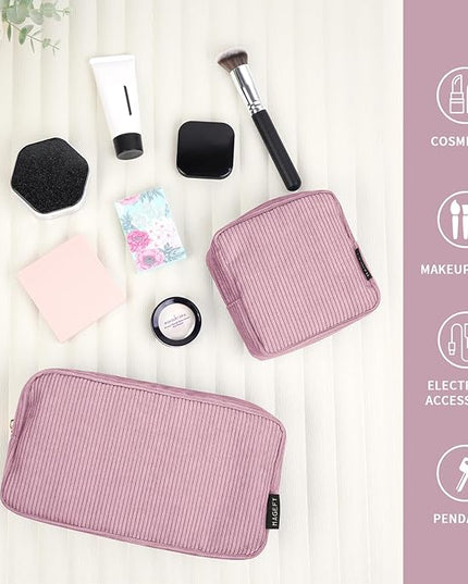 MAGEFY Small Makeup Bag for Purse Mini Cosmetics Bag Corduroy Cute Cosmetic Pouch for Women with Slip-in Pockets