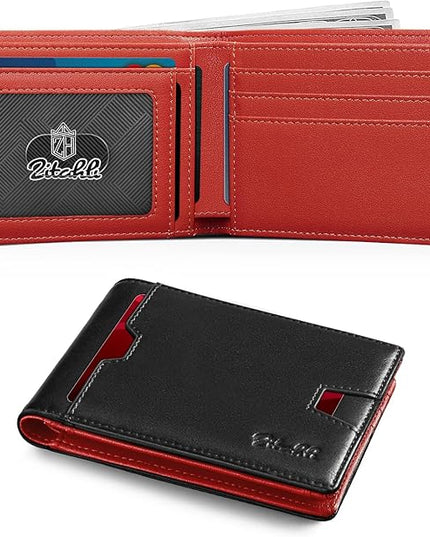 Zitahli Mens-Wallet-Slim-Leather-RFID Blocking Wallet for Men Minimalist Bifold Credit Card Holder with Gift Box
