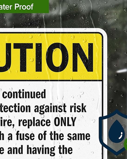Warning For Continued Protection Against Risk Of Fire Replace Sign, 10x7 Inches, 4 Mil Vinyl Decal Stickers Weather Resistant, Made in USA by My Sign Center