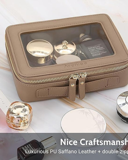 Aveniee Clear Makeup Bag Set (2-Piece Mini & Midi) - Travel Toiletry Organizer for Women, Waterproof Cosmetic Pouch & Car Accessory for Travel Size Toiletries, Taupe