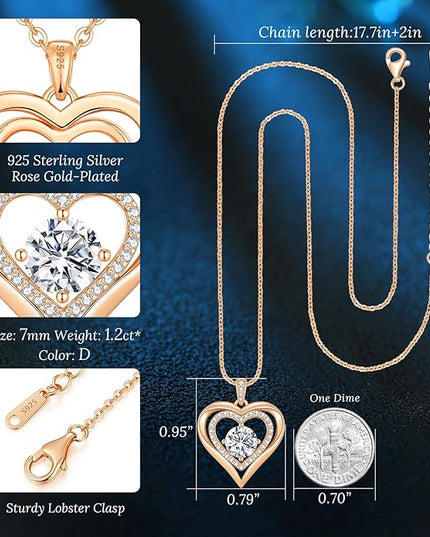 ANDSO Moissanite Heart Pendant Necklaces for Women, 925 Sterling Silver Necklace Engraved with 'I LOVE YOU', Ideal Anniversary Birthday Christmas Jewelry Gifts for Mom Wife Girlfriend Daughter Her