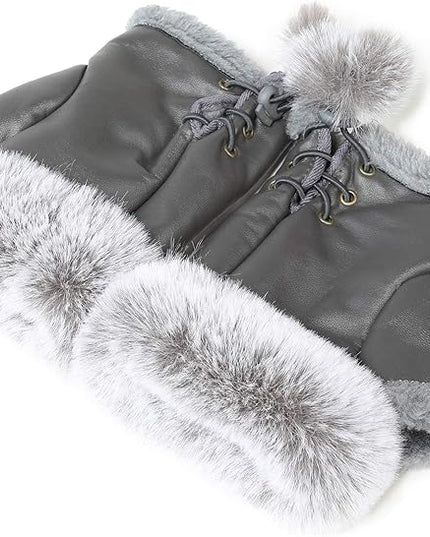 Cute Winter Gloves - Fuzzy Furry Faux Fur Lined, Warm Hands Warmer for Women