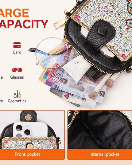 Women's Small Crossbody Cell Phone Bag, Boho Colorful Beaded Purse Wallet with Handmade Cute Patterns
