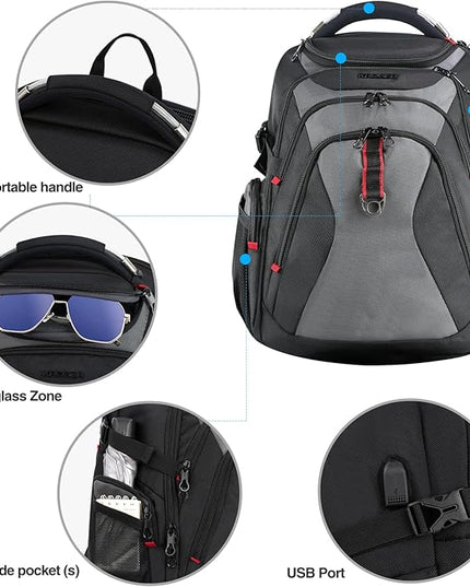 KROSER Travel Laptop Backpack 17.3 Inch XL Computer Backpack with Hard Shell Saferoom RFID Pockets Water-Repellent Business College Daypack Stylish Bag for Men/Women-Black Grey