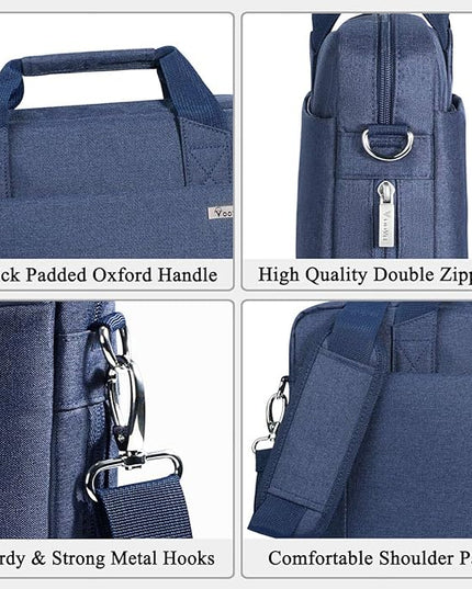Voova Laptop Bag Case 17 17.3 Inch Computer Sleeve Messenger Bag with Shoulder Strap Expandable Waterproof Large Capacity Business Briefcase for Work Travel Fit 17-18” Laptop, Men Women, Blue