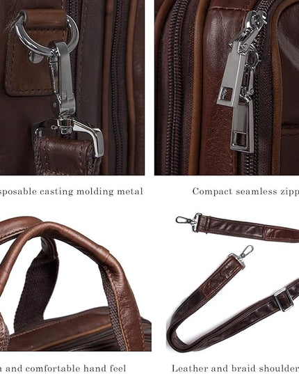 Augus Business Travel Briefcase Genuine Leather Duffel Bags for Men Laptop Bag fits 15.6 inches Laptop