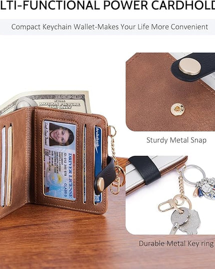 POIUGOYA Slim Wallet for Women,RFID Blocking Bifold Credit Card Holder with Zipper Coin Pocket,ID Window,Keychain