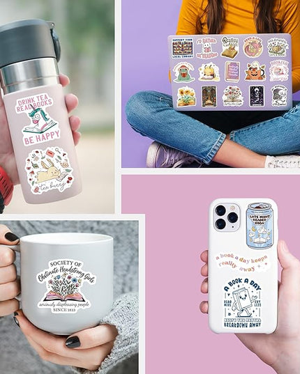 300 PCS Book Stickers for Kindle, Bookish Sticker Pack Reading Waterproof Vinyl Decals for Laptop, Ebook Readers, Water Bottle, Phone, Journal, Scrapbook, No Repeats (Glossy)