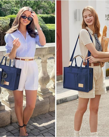 Canvas Tote Bag for Women Crossbody Work Purse with Pockets Top Handle Handbag Satchel Bags for Travel Nurse Teacher