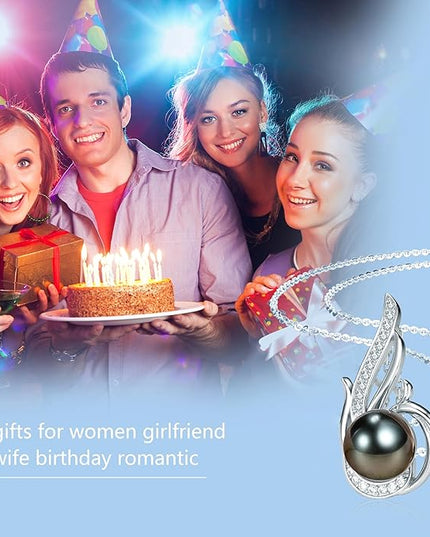 Tahitian Black Pearl Necklaces for Women 10-11mm - Pearl Necklace Phoenix Pendant | with 925 Sterling Silver 18" Chain - Christmas Mothers Day Valentine's Day Gifts For Women Wife Mom Grandma Girlfriend Daughter Her Best Friend Birthday Anniversary Fin...