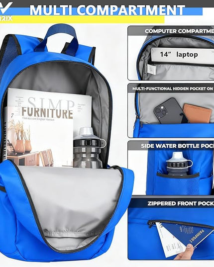 30L Commuter Backpack, Lightweight Laptop Camping Casual Daypacks, Waterproof Gym Travel School Bag Basic Backpack for Men Women-Blue