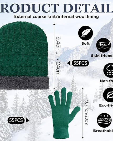 Suhine 40/110 Pcs Winter Hats and Gloves Bulk for Men Women Fleece Lined Beanie & Glove Set Unisex Hats Gloves for Homeless