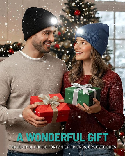 AOPREL Beanie with The Light, Unisex USB Rechargeable Headlamp Winter Knitted Cap for Men Dad Husband