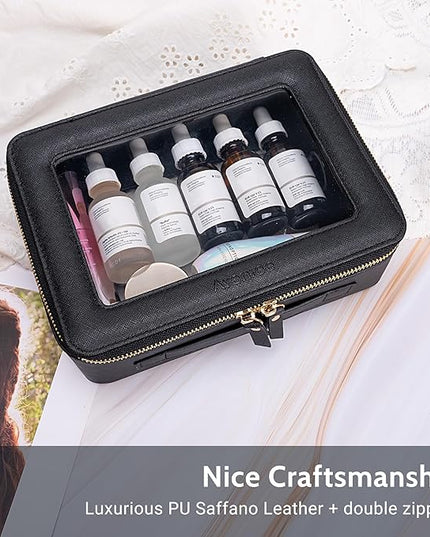 Aveniee Clear Makeup Bag Set (2-Piece Mini & Midi) - Travel Toiletry Organizer for Women, Waterproof Cosmetic Pouch & Car Accessory for Travel Size Toiletries, Black