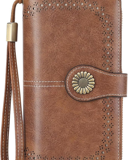 SENDEFN Wallet for Women RFID Blocking Leather Clutch Long Purse Large Capacity Credit Card Holder Wristlet