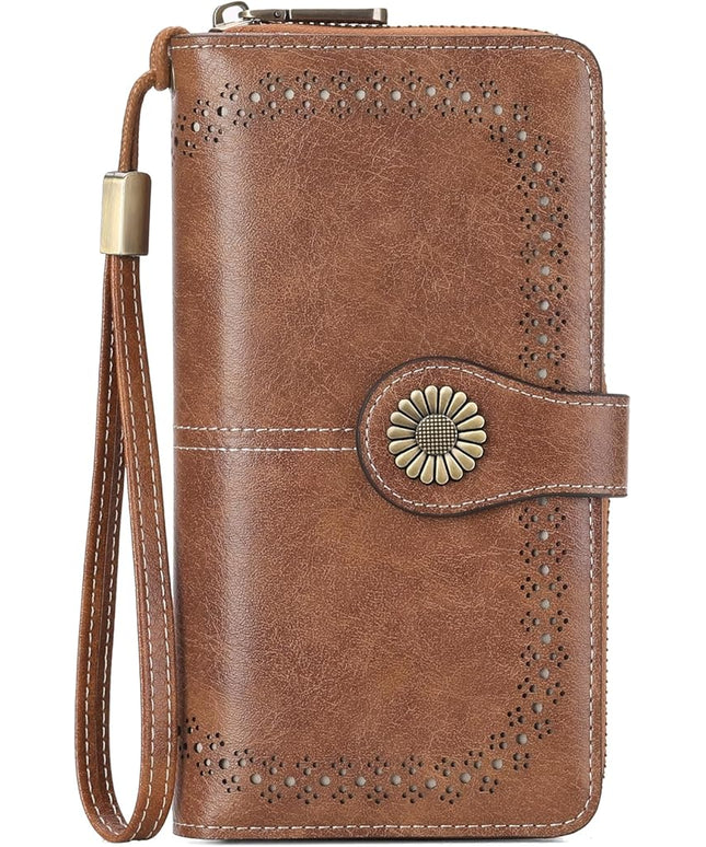 SENDEFN Wallet for Women RFID Blocking Leather Clutch Long Purse Large Capacity Credit Card Holder Wristlet