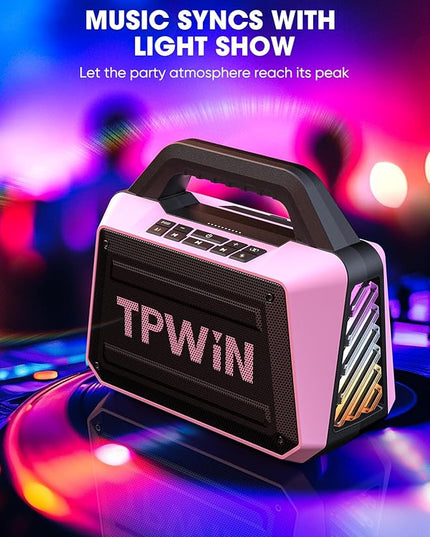 Wireless Bluetooth Speakers - Portable Speaker 80W Peak, 20H Playtime, Light Shows, Loud Speaker with Strong Bass, BT 5.3, TWS, IPX6 Waterproof for Home Travel Outdoor Beach Camping - Pink