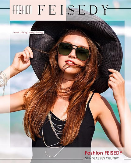 FEISEDY Retro Square Aviator Sunglasses Women Men 70s Vintage Trendy Plastic Frame Sun Glasses B2835