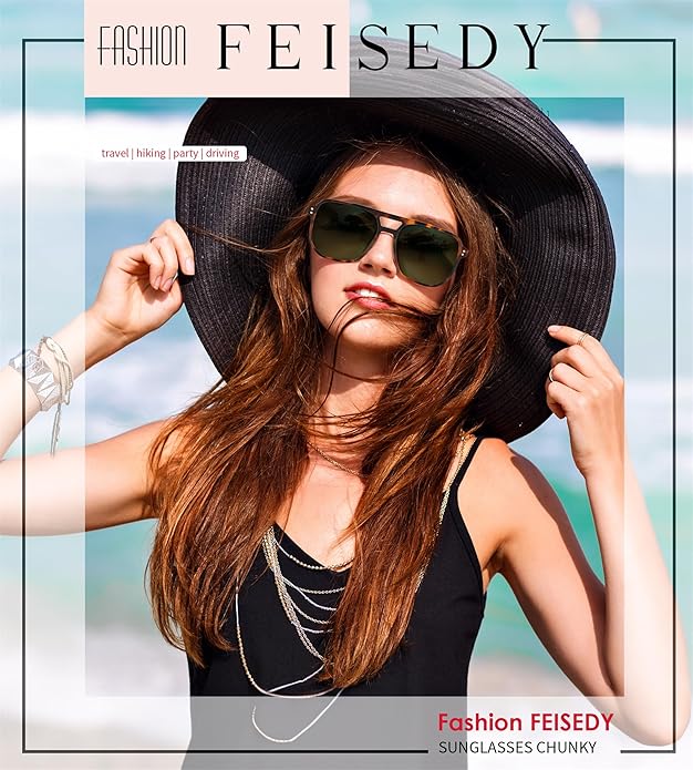 FEISEDY Retro Square Aviator Sunglasses Women Men 70s Vintage Trendy Plastic Frame Sun Glasses B2835