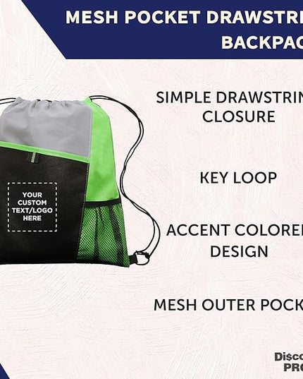DISCOUNT PROMOS Custom Non-Woven Drawstring Backpacks Set of 10/50/100, Personalized Bulk Pack