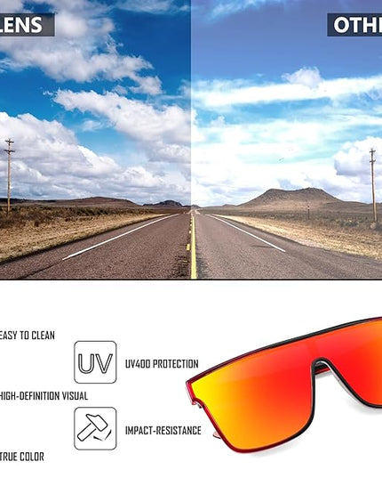 FEISEDY Sunglasses for Women Men, Fashion Mirrored Single Lens, Driving Beach Sunnies UV400 Shades B2996