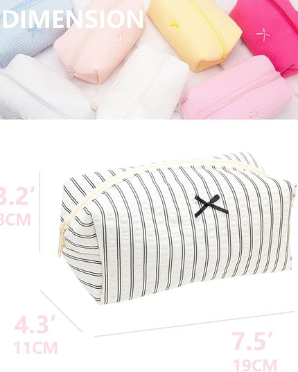 PAZIMIIK 2PCS Cozy Makeup Bag Small Aesthetic Travel Zipper Cosmetic Pouch for Women Make Up Beauty Accessories Brushes, Stripe Black