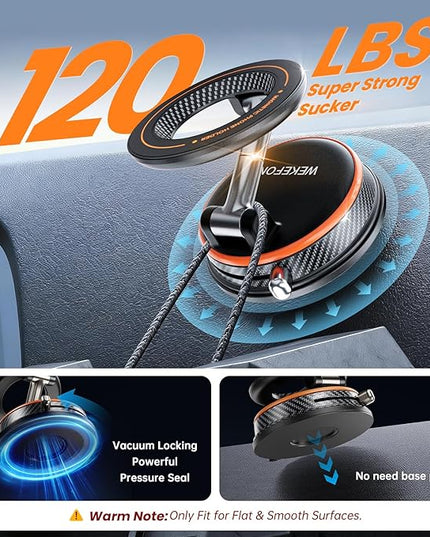 2026 Upgraded Vacuum Magnetic Car Phones Holder for Magsafe [120LBS Ultra Suction Cup & 3000gf Magnet ] 1100° Adjustable Cell Phone Mount for Your Car/Gym/Mirror for iPhone 17 16 15 14 13 12 Series