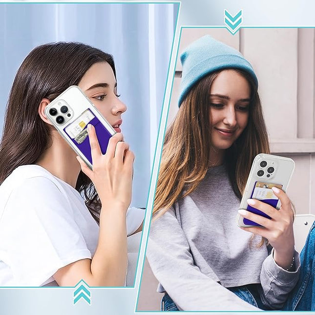 SHANSHUI Phone Card Holder, 3 Pack Cell Phone Sleeves Silicone Wallet for Credit ID Business Card Pocket Fitting for iPhone, Android and Most Smartphones - Black Purple Blue