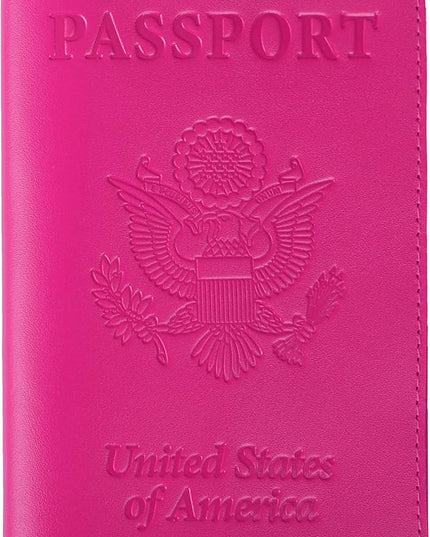Shvigel US Leather Passport Book Cover - Thin American Travel Passport Holder - Premium International USA Passport Protector Case for Women Men (Pink)