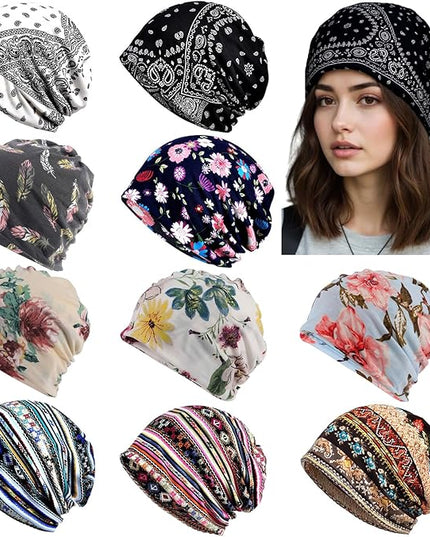 Tergy 4/10/12 Pieces Unisex Beanie Hats for Men Women Slouchy Beanie Hip-Hop Caps Lighweight Soft Skull Caps for Chemo Sleep