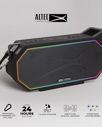 Altec Lansing Portable Bluetooth Speaker HYDRABOOM 2.0, 32W Output Power, 16Hr Playtime, Party Sync, Qi Wireless Charging, Everything-Proof, Voice Assistant Compatible - Black