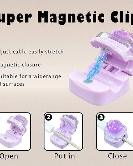 9Pack Magnetic Cable Clips for Nightstand, Adhesive Night-Glowing Cord Holder Organizer for Office Home Desk Wall Car (Purple,Strawberry)
