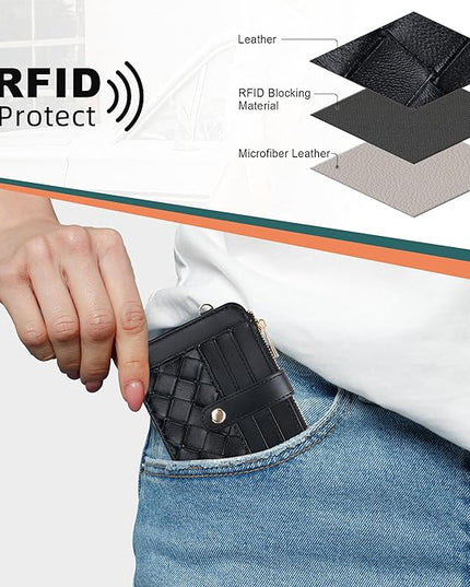 Keychain Wallet with Bracelet RFID Blocking Wristlet Credit Purse Card Holder, Silicone Bead Tassel Key Ring for Women