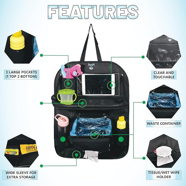 Car Backseat Organizer with Built-in Foldable Tray | Double Layered Leather, Waterproof Car Seat Organizer with - Pockets | Easy Installation, Perfect for Family Trips and Daily Use