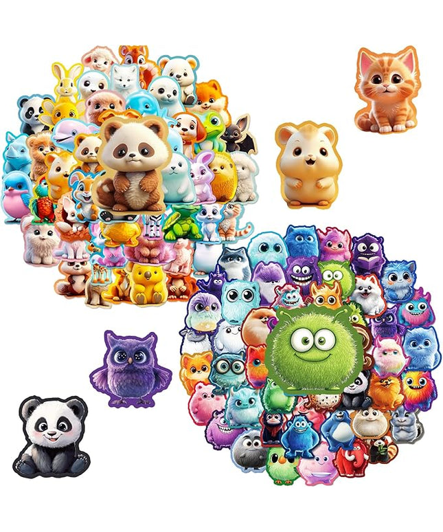 100PCS Animal Stickers and Vinyl Decals – Cute Monster & Critter Waterproof Stickers for Journals, Scrapbooks, Water Bottles, Laptops – Great for Kids, Teens, Boys, Girls
