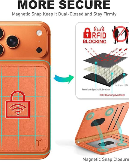 TUCCH for Magsafe Wallet with 6 Card Holders, RFID Blocking [Clear ID Window] PU Leather Men Women Folio Magnetic Phone Wallet for iPhone 17/16/15/14/13/12/Plus/Air/Pro/Pro Max Series, Orange