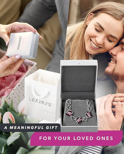 Leafael Infinity Love Heart Link Bracelets, Birthstone or Healing Stone Crystal Bracelet for Women, Silver Tone Jewelry Gifts for Her, 7-inch Chain and 2-inch Extender